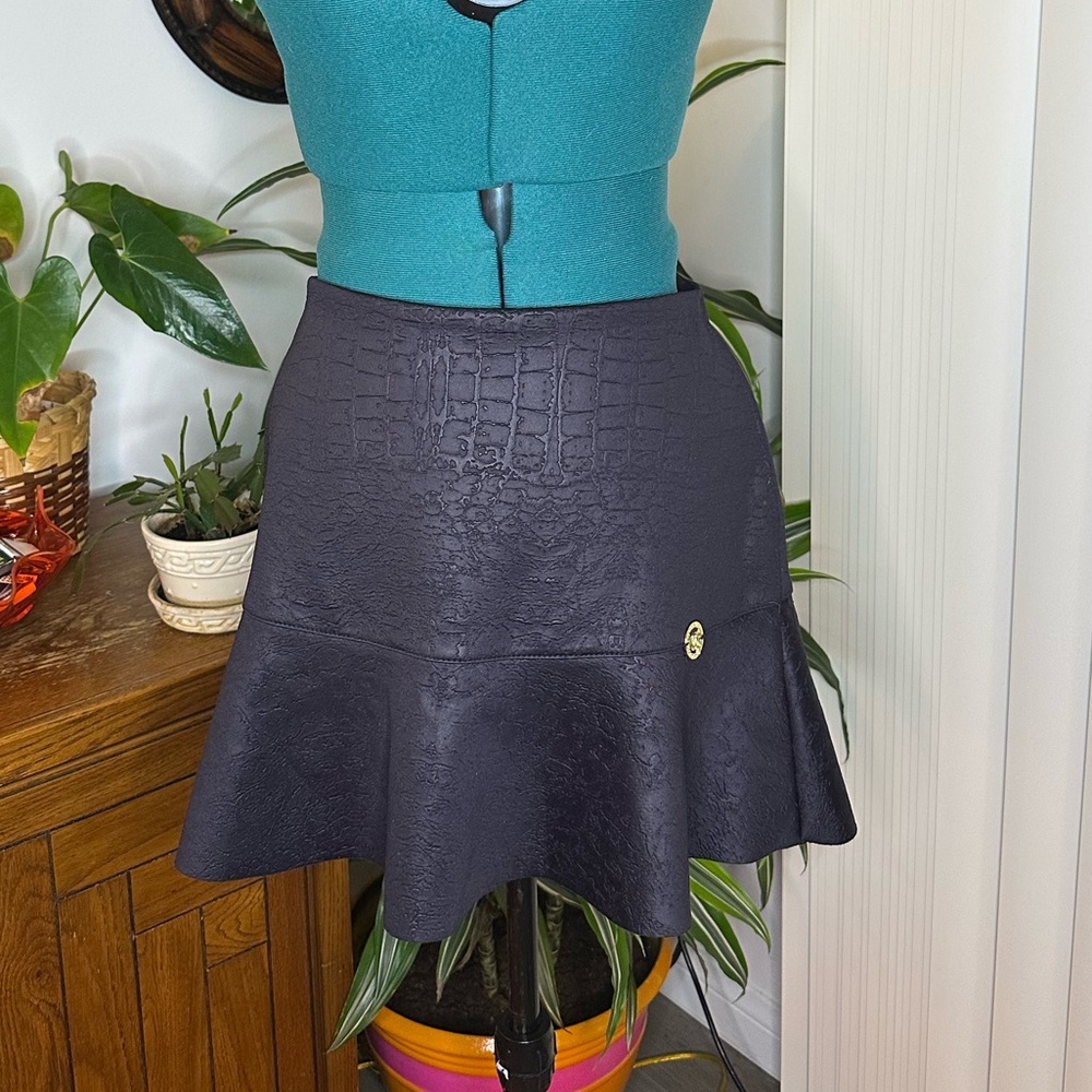 Black Reptile Skin Printed Fit and Flare Skirt by Indigo Jeans Sized M